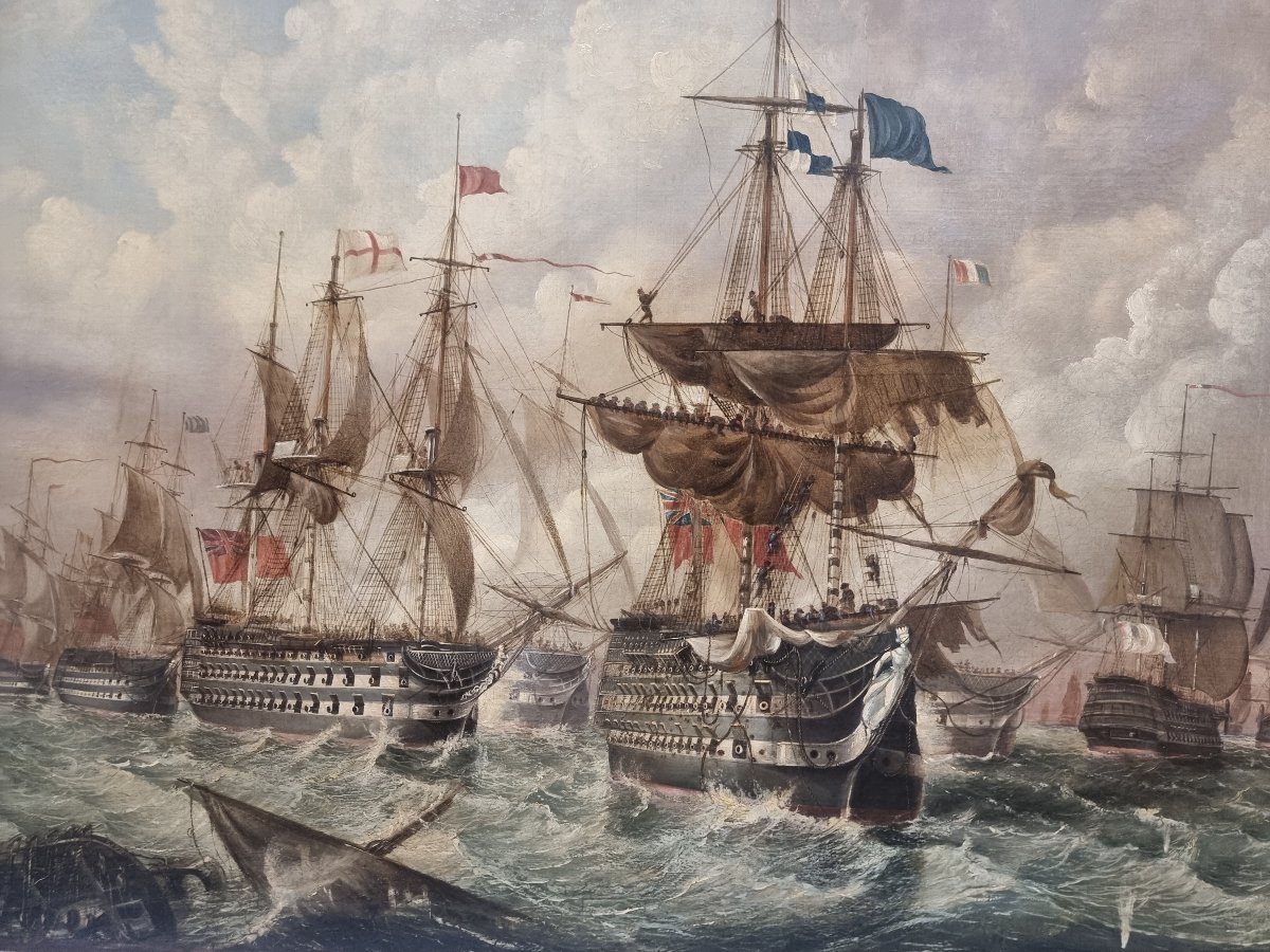 Oil On Canvas - English Naval Battle - Signed T. Jordan - Early 1800s-photo-3