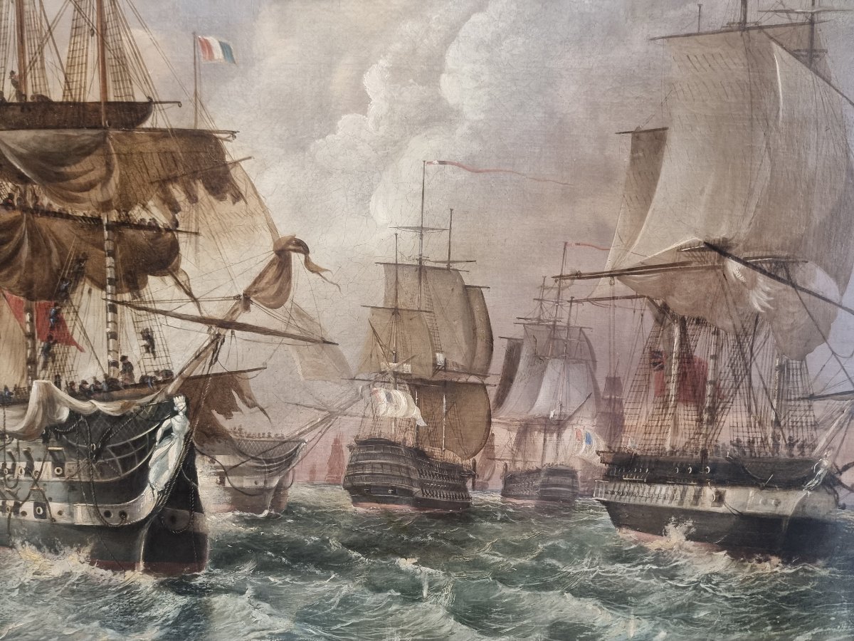 Oil On Canvas - English Naval Battle - Signed T. Jordan - Early 1800s-photo-4