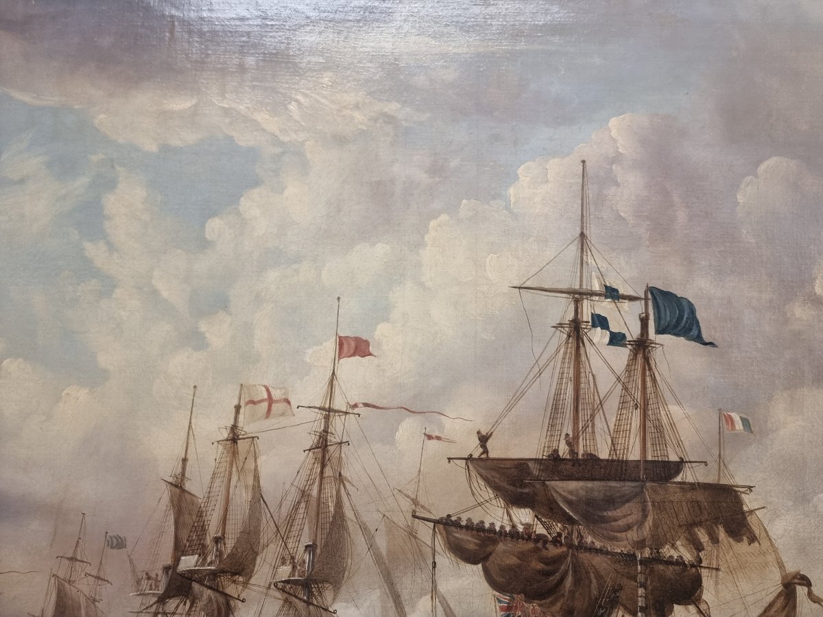 Oil On Canvas - English Naval Battle - Signed T. Jordan - Early 1800s-photo-2
