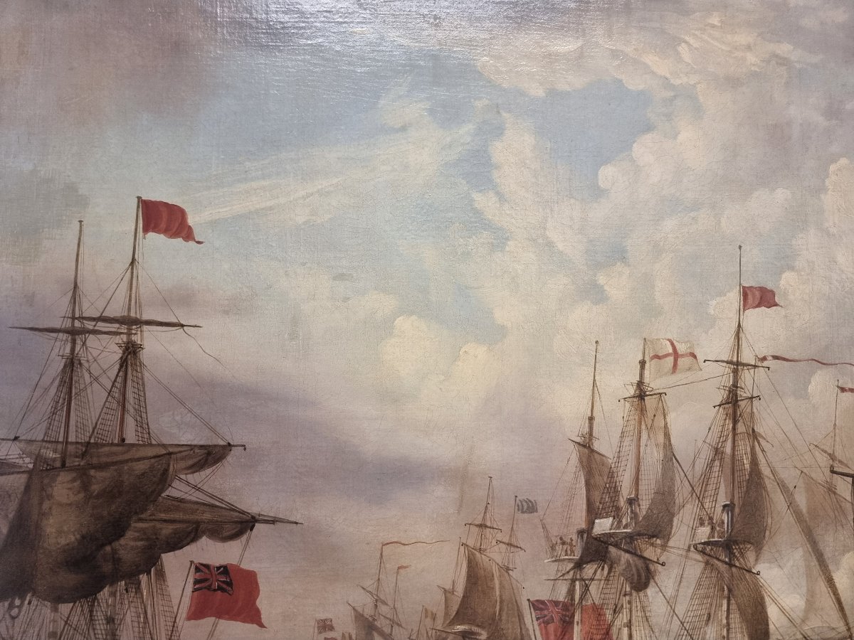 Oil On Canvas - English Naval Battle - Signed T. Jordan - Early 1800s-photo-3