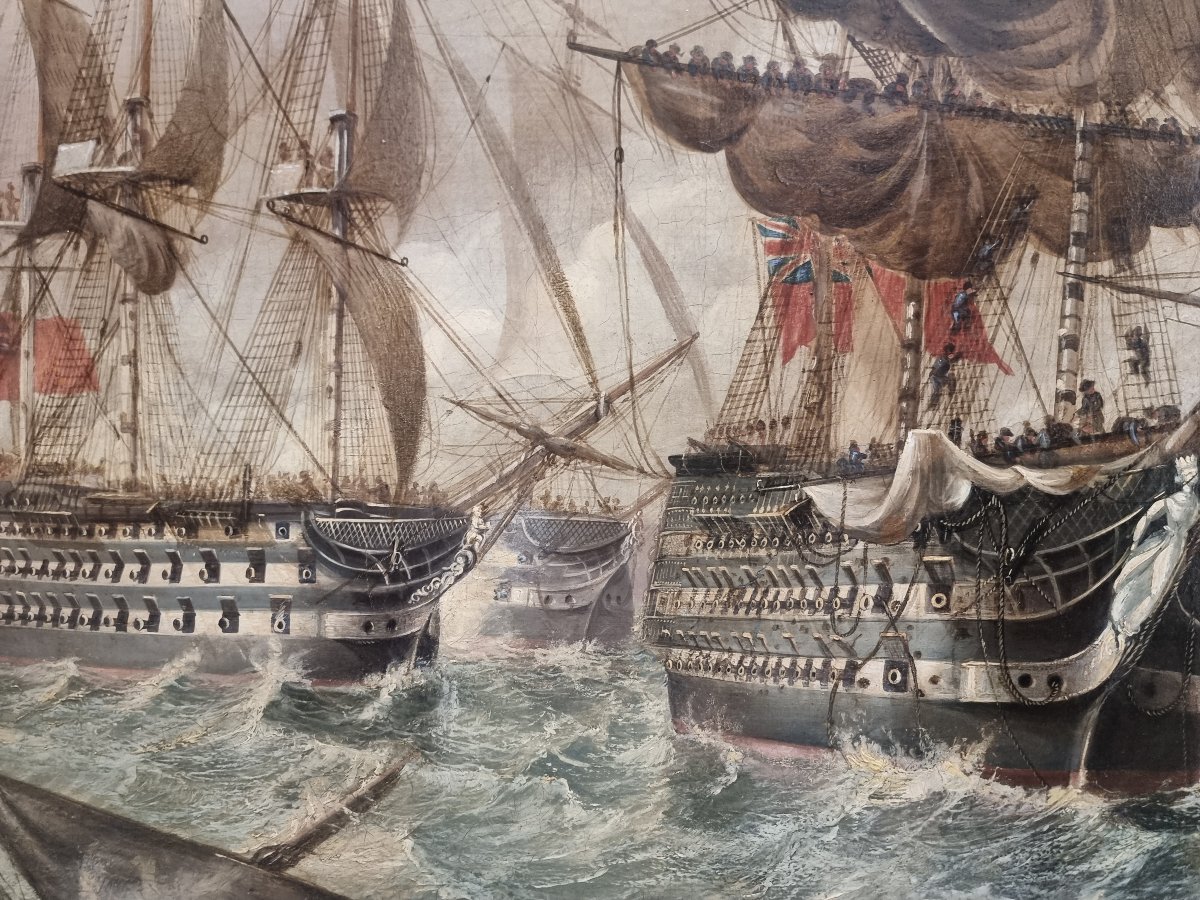 Oil On Canvas - English Naval Battle - Signed T. Jordan - Early 1800s-photo-4