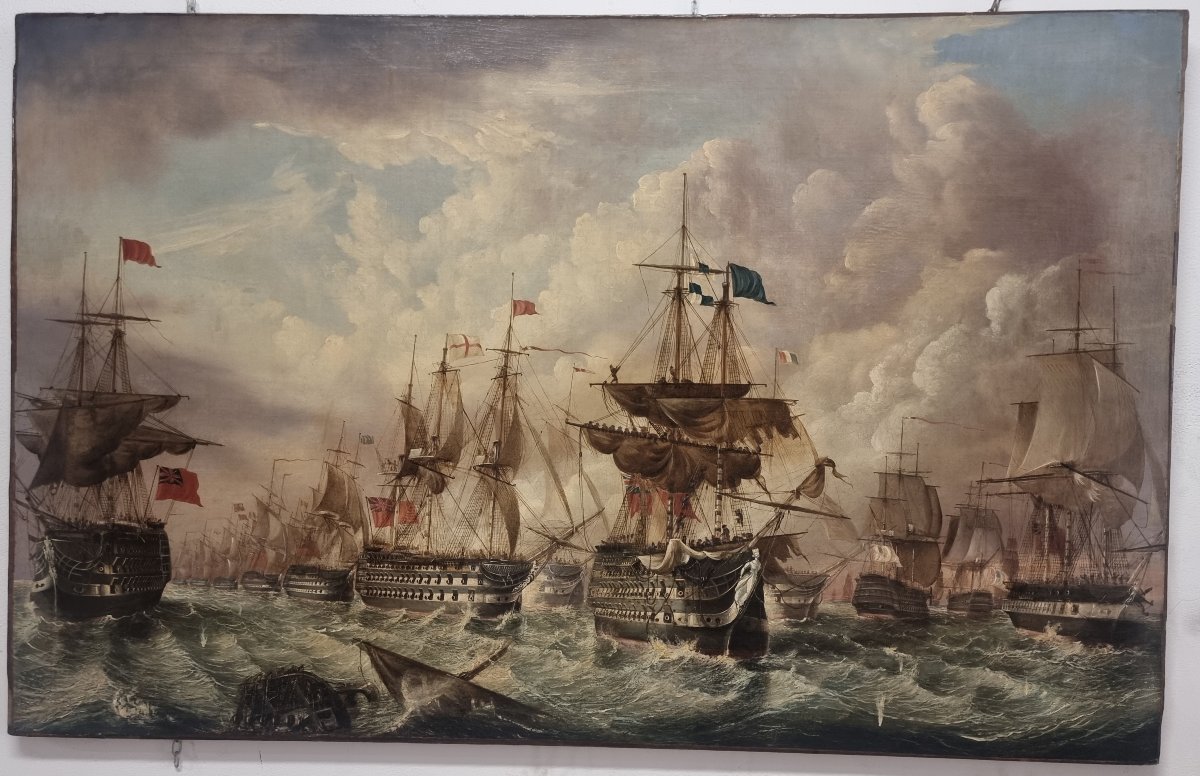 Oil On Canvas - English Naval Battle - Signed T. Jordan - Early 1800s