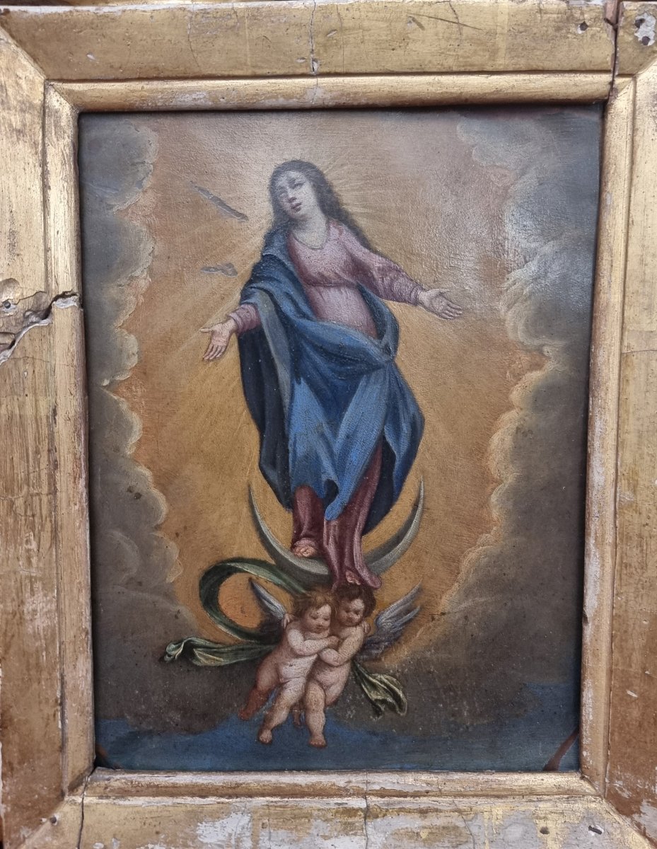 Oil On Copper Depicting The Madonna - Italy, 18th Century-photo-1