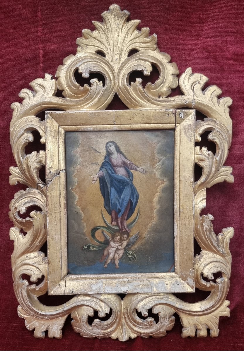 Oil On Copper Depicting The Madonna - Italy, 18th Century