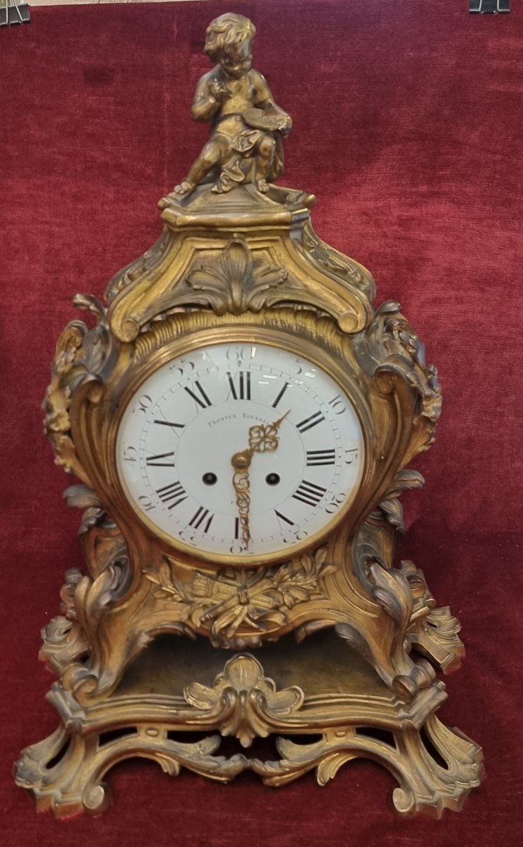 Gilded Bronze Table Clock - France, Mid-19th Century, Napoleon III - Prosper Roussel