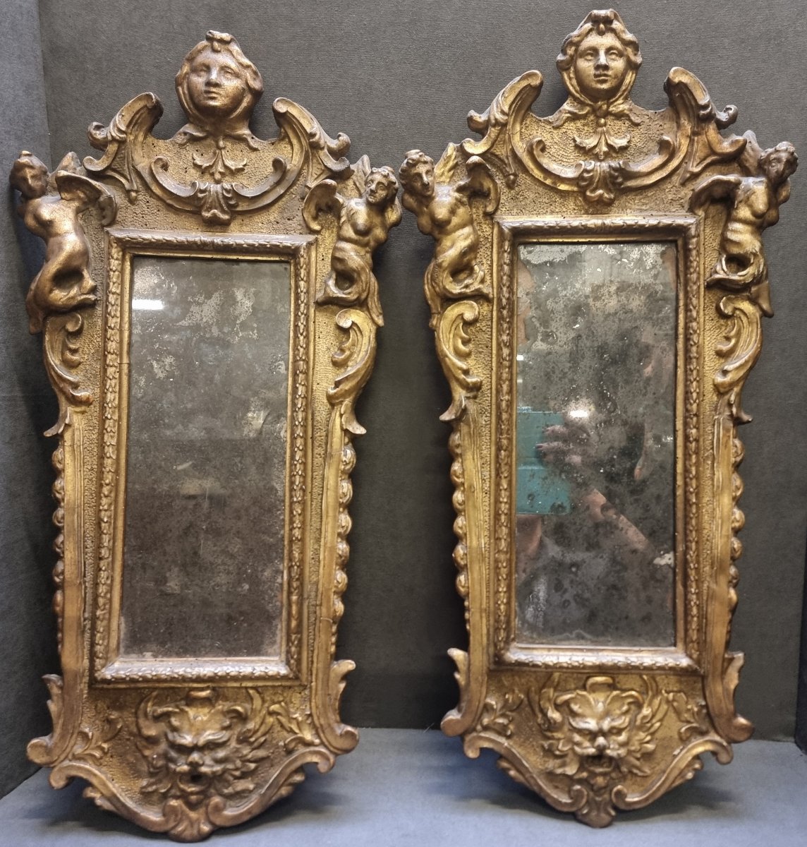 Paire de miroirs d'une extrême rareté – Rome, XVIIe siècle – Baroque