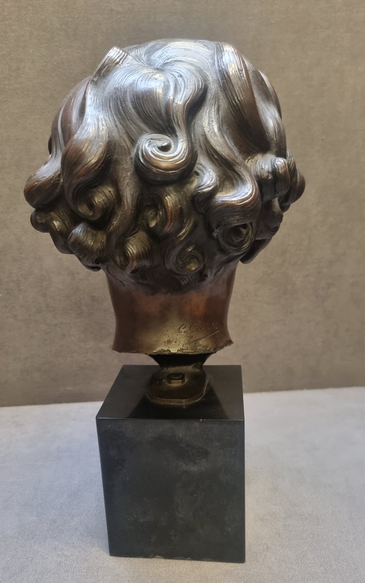 Sculpture en bronze sur socle en marbre – Buste de garçon – Corrado Corelli (1884–1968)-photo-4