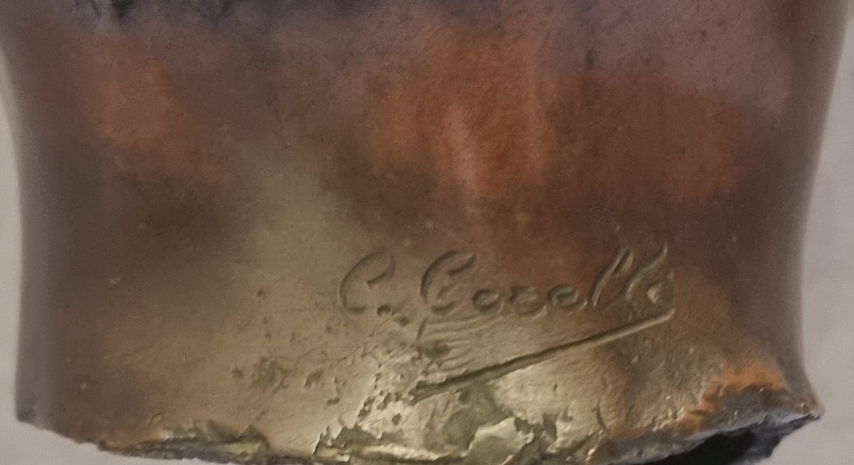 Sculpture en bronze sur socle en marbre – Buste de garçon – Corrado Corelli (1884–1968)-photo-1