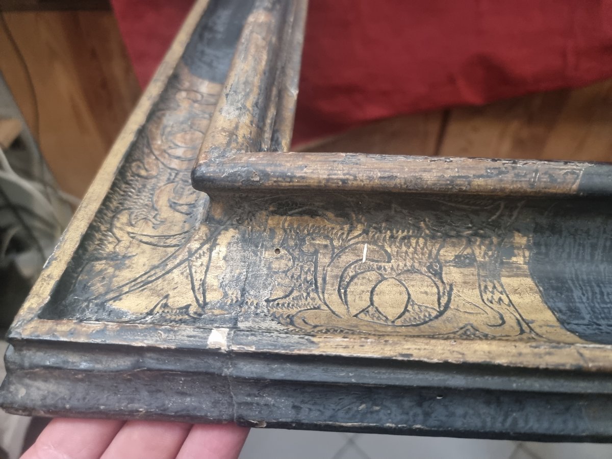 CADRE DU XVIIe SIÈCLE - LAQUE NOIRE ET ORNEMENTS DORÉS - ITALIE, ÉMILIE-photo-5