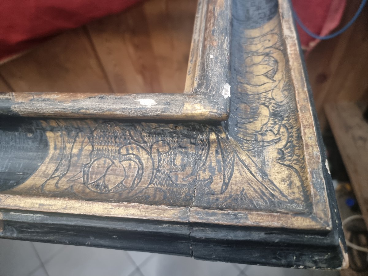 CADRE DU XVIIe SIÈCLE - LAQUE NOIRE ET ORNEMENTS DORÉS - ITALIE, ÉMILIE-photo-6