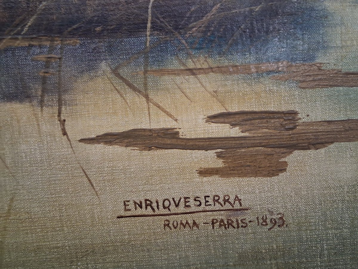 Oil On Canvas, 1893 - Landscape - Enrique Serra (barcelona, 1858 – Rome, 1918)-photo-4