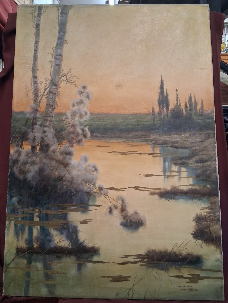 Oil On Canvas, 1893 - Landscape - Enrique Serra (barcelona, 1858 – Rome, 1918)