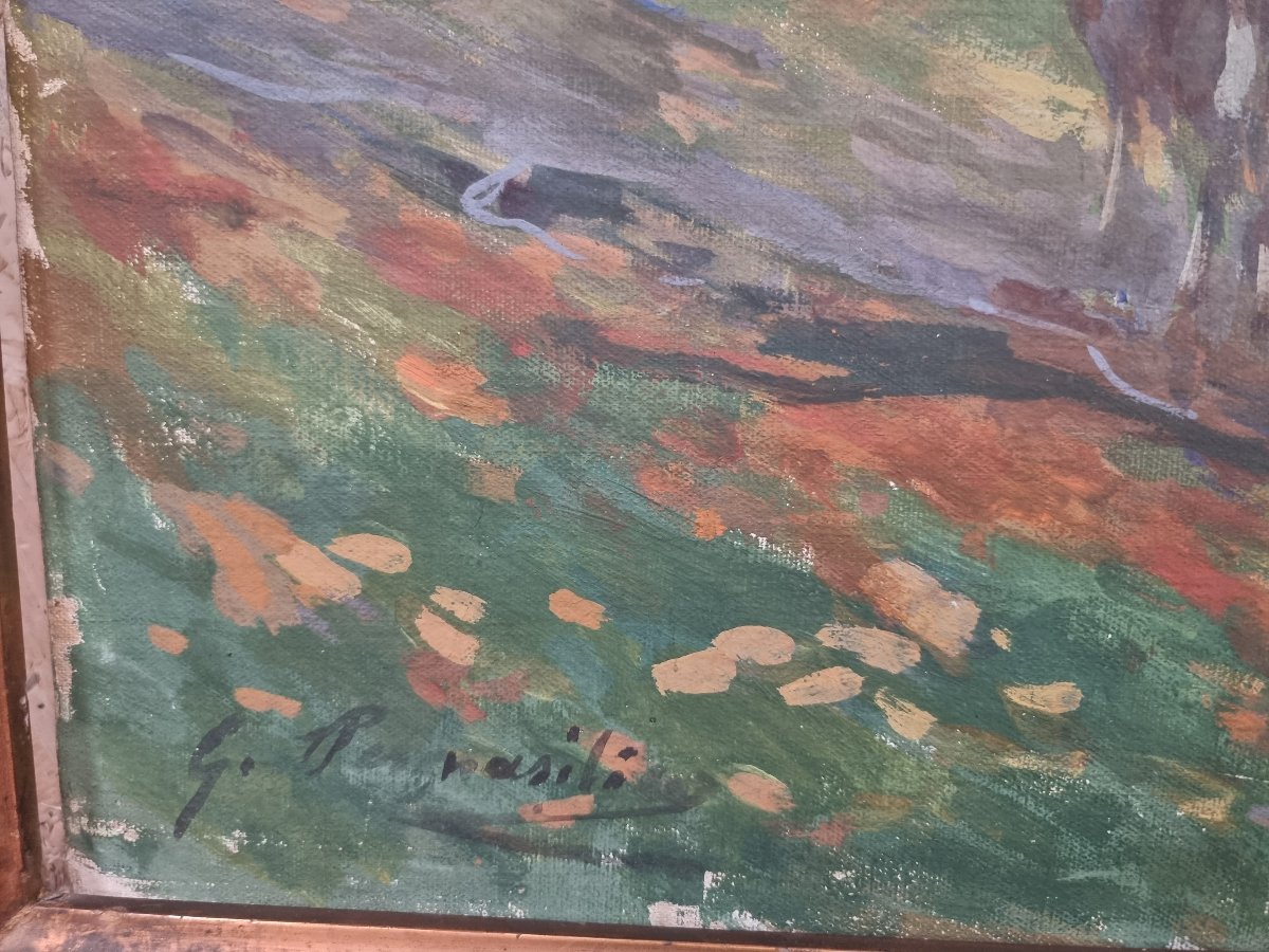 Huile sur toile - Paysage avec troupeau - Giuseppe Pennasilico (Naples 1861 - Gênes 1940)-photo-3