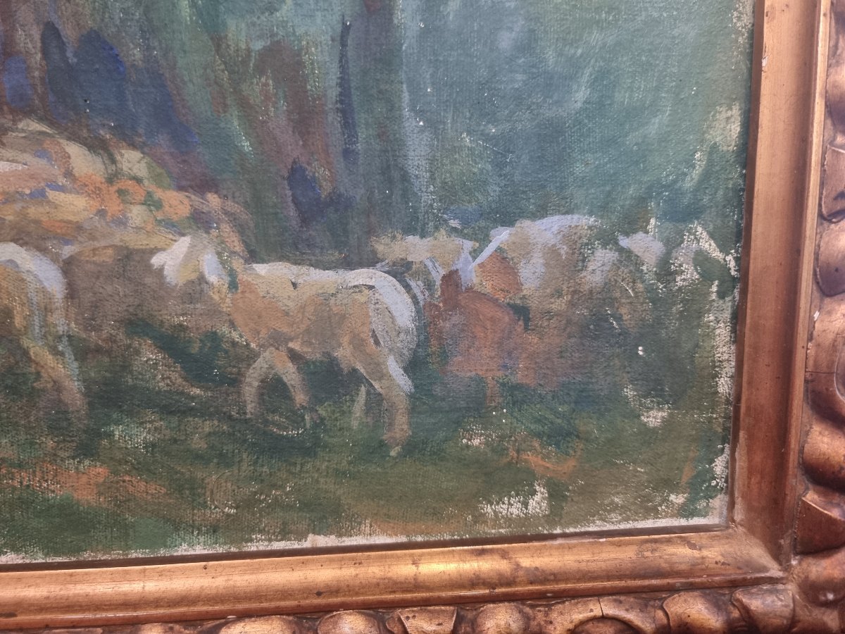 Huile sur toile - Paysage avec troupeau - Giuseppe Pennasilico (Naples 1861 - Gênes 1940)-photo-6