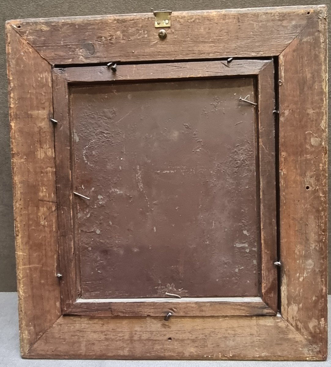 Oil Painting On Zinc Sheet - 19th-century Flemish Artist - Contemporary Frame-photo-3