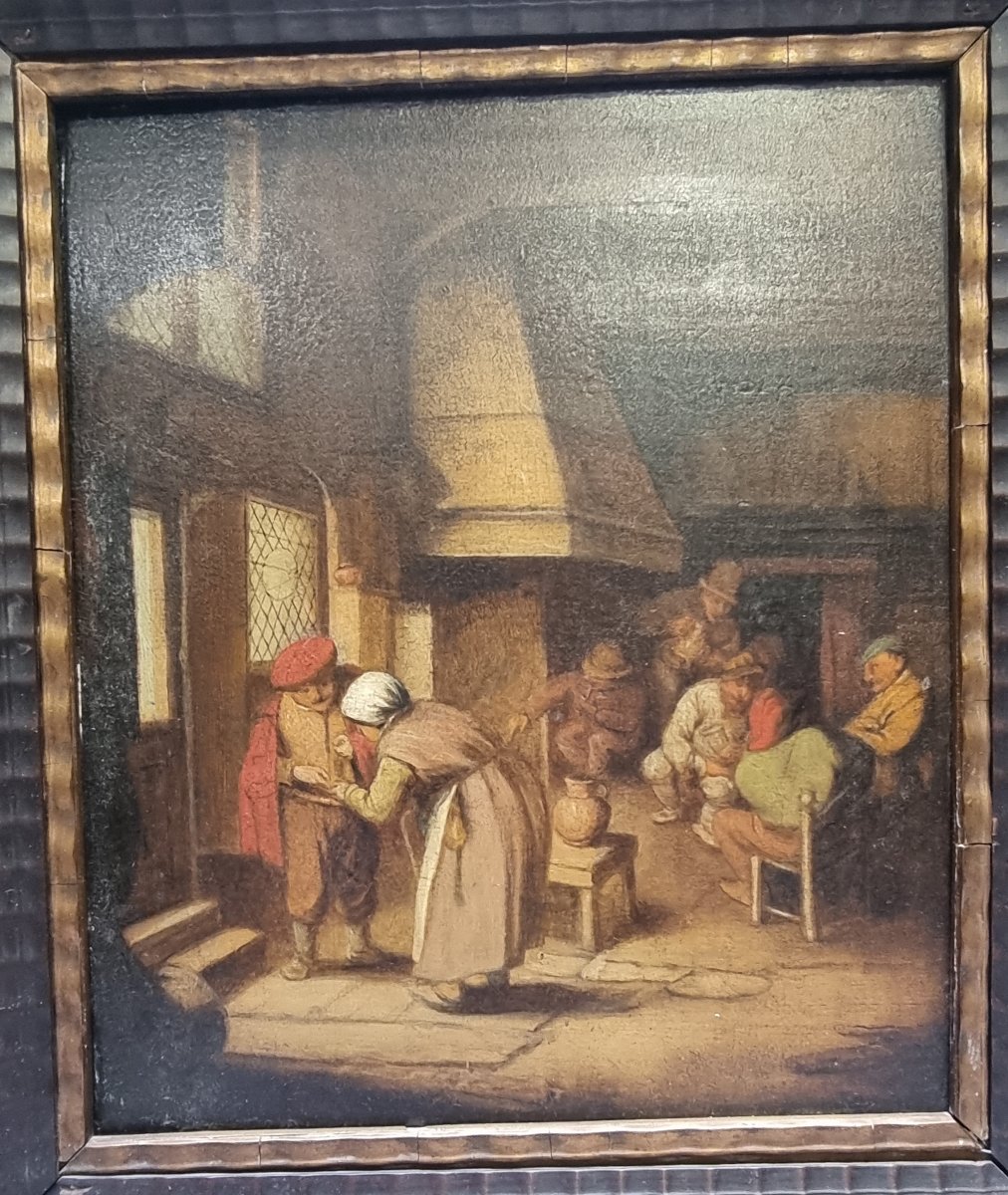 Oil Painting On Panel - 19th-century Flemish - With Contemporary Carved Wood Frame-photo-2