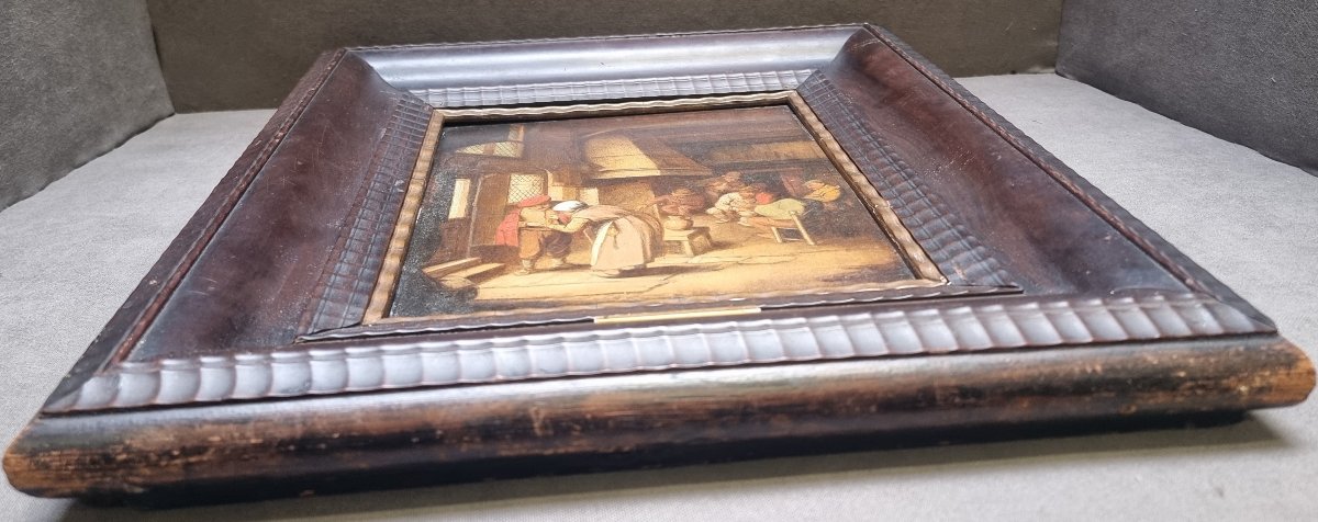 Oil Painting On Panel - 19th-century Flemish - With Contemporary Carved Wood Frame-photo-3