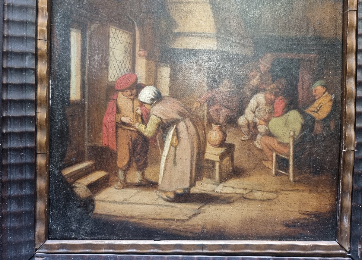 Oil Painting On Panel - 19th-century Flemish - With Contemporary Carved Wood Frame-photo-5
