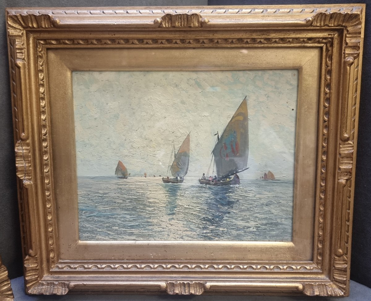  PAIRE DE TABLEAUX - HUILE SUR CONTREPLAQUÉ - MARINES - FAUSTO PRATELLA (NAPLES 1888-1964)-photo-2