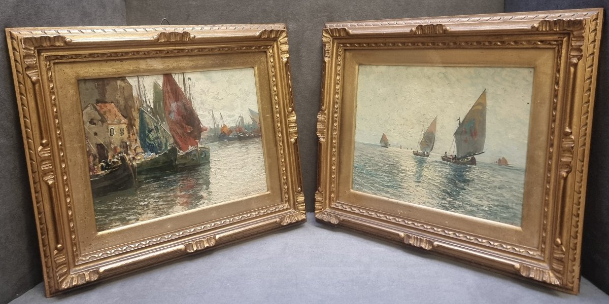  PAIRE DE TABLEAUX - HUILE SUR CONTREPLAQUÉ - MARINES - FAUSTO PRATELLA (NAPLES 1888-1964)