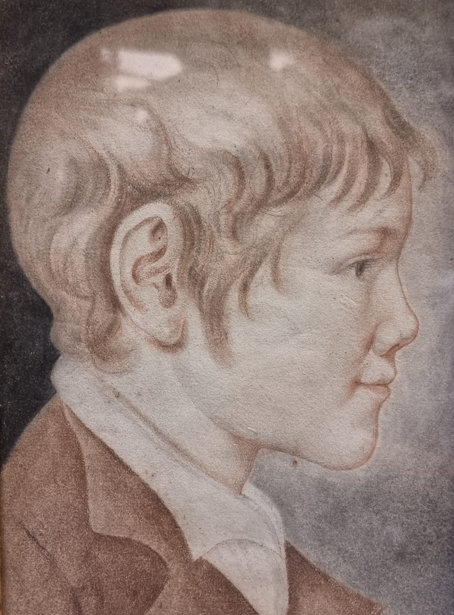 Dessin de garçon (début du XIXe siècle) – Cadre ancien du XVIIe siècle-photo-2
