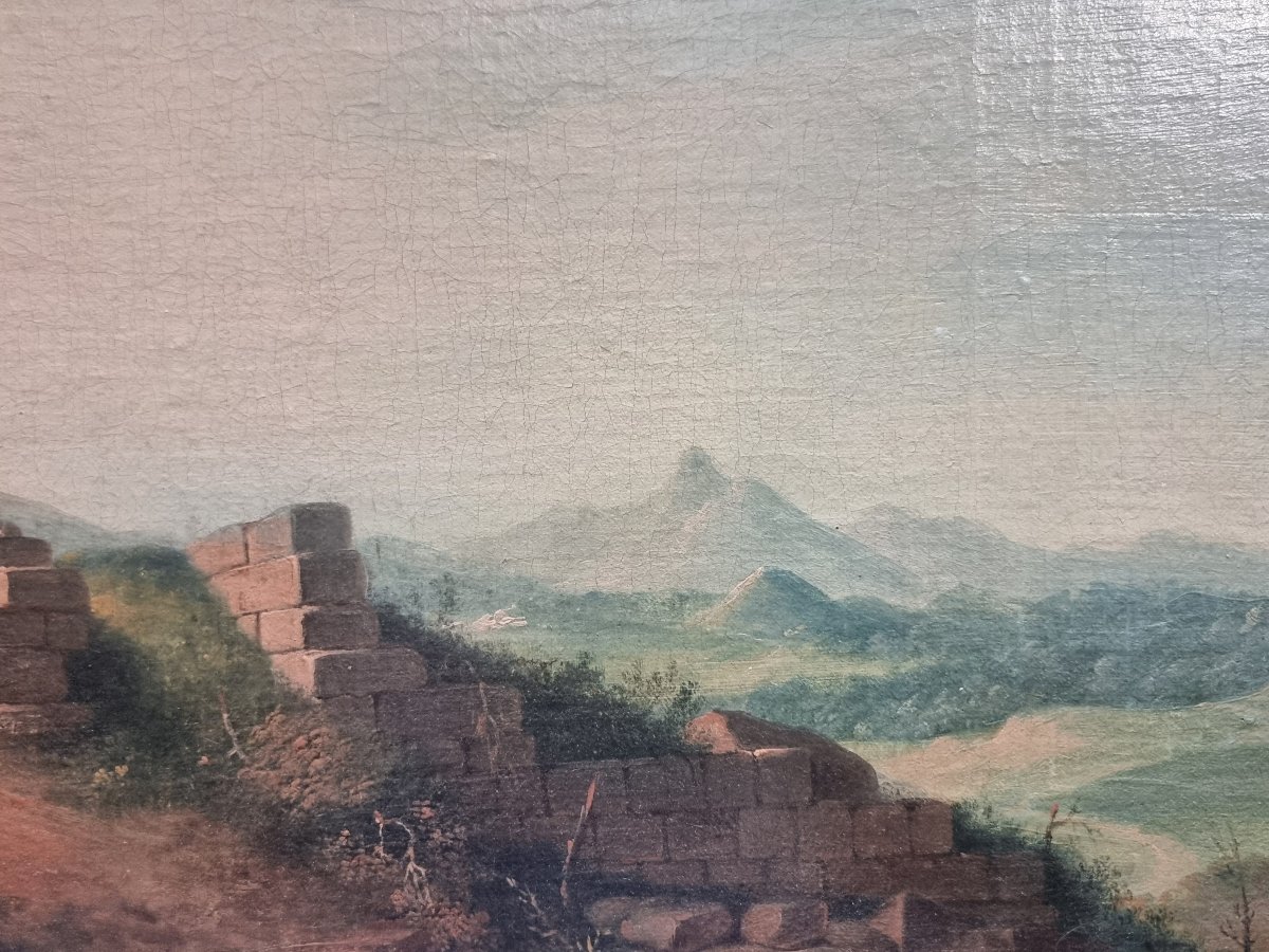 Huile sur toile – Paysage du Latium – Début du XIXe siècle, avec cadre d'époque-photo-3
