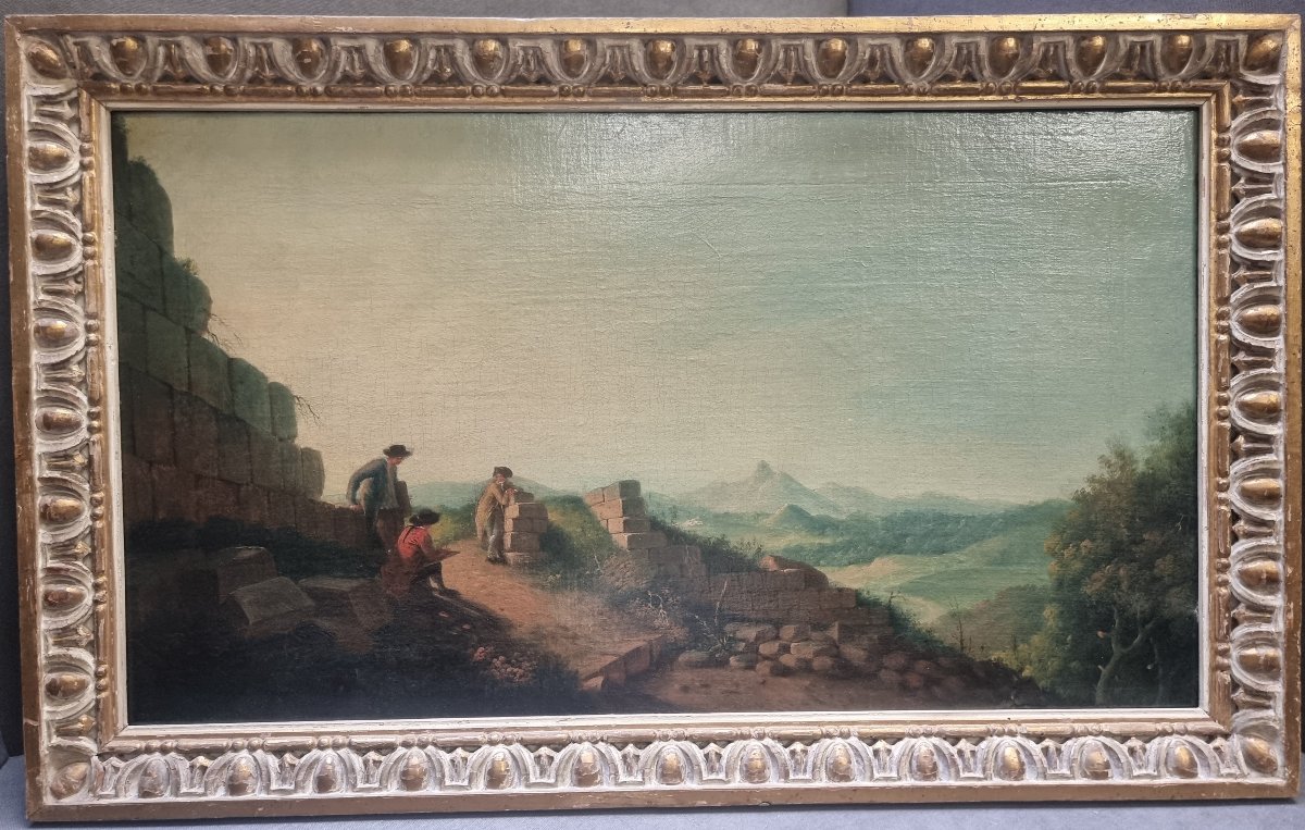 Huile sur toile – Paysage du Latium – Début du XIXe siècle, avec cadre d'époque