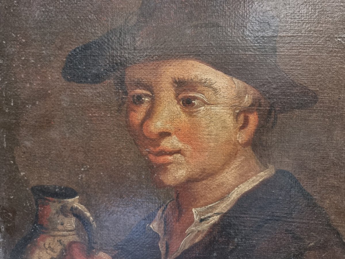 Oil Painting On Canvas Depicting A Man With A Pitcher - Mid-18th Century - Lombard School-photo-2