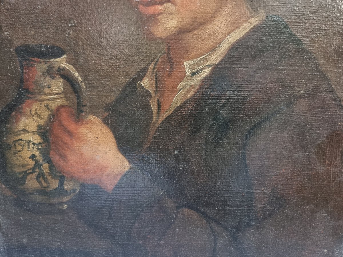 Oil Painting On Canvas Depicting A Man With A Pitcher - Mid-18th Century - Lombard School-photo-3