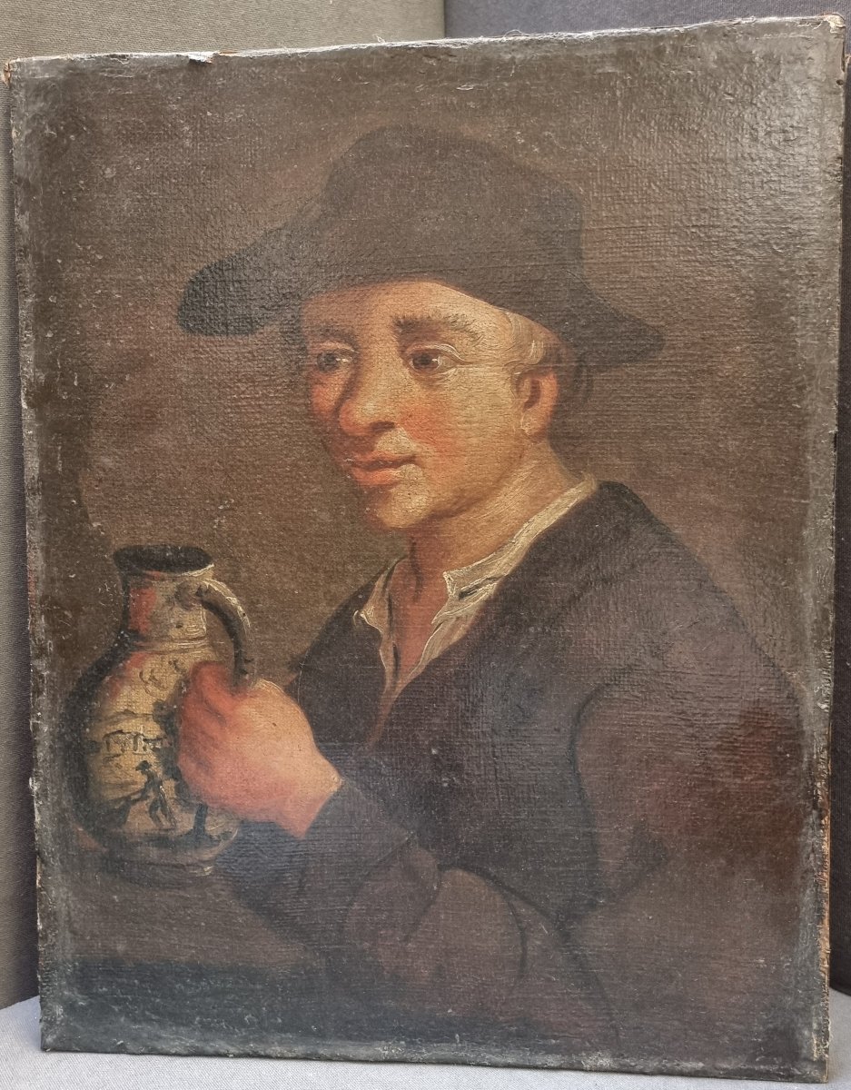 Oil Painting On Canvas Depicting A Man With A Pitcher - Mid-18th Century - Lombard School