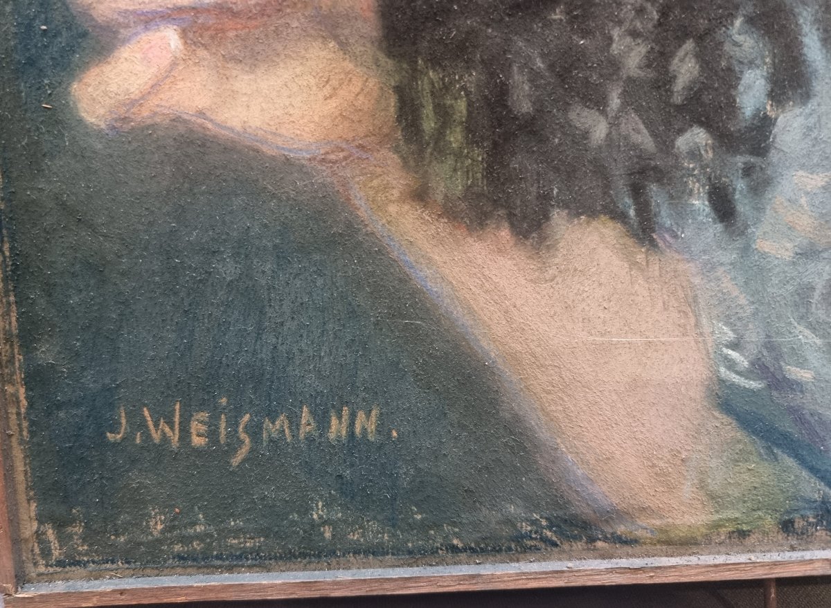Pastel sur papier marouflé sur toile – Portrait de femme - Jacques Wiesmann (1878-1962)-photo-2