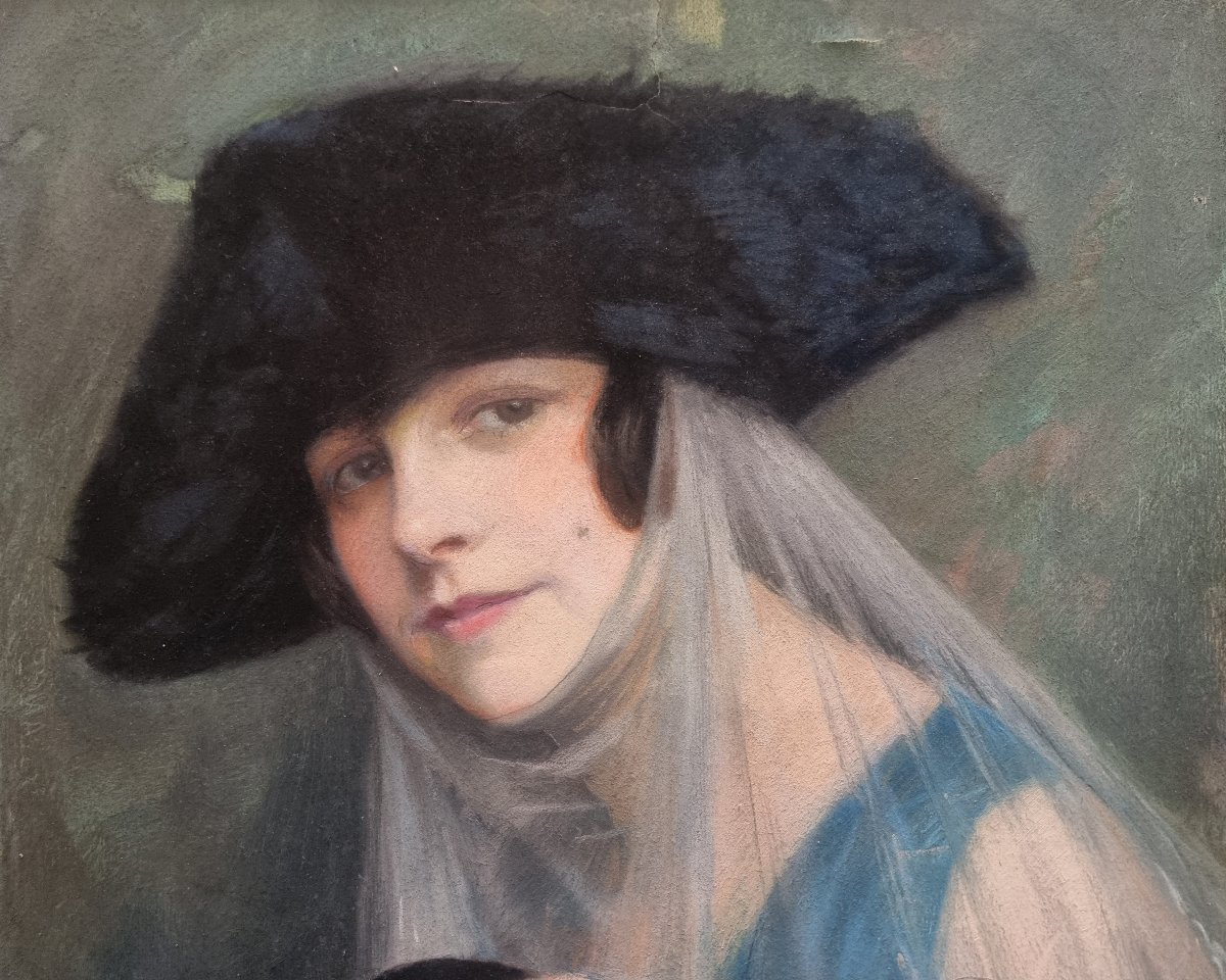 Pastel sur papier marouflé sur toile – Portrait de femme - Jacques Wiesmann (1878-1962)-photo-3