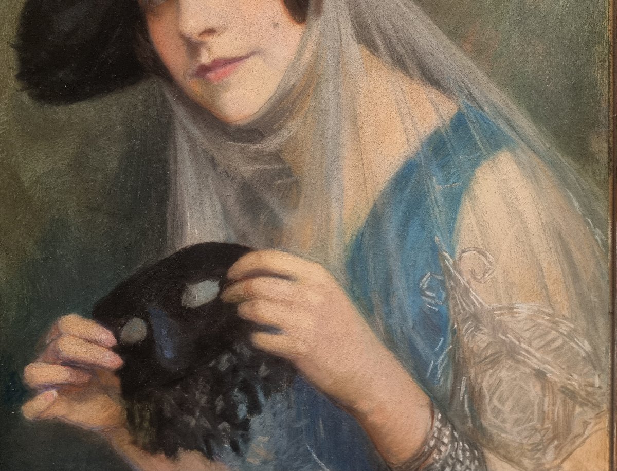 Pastel sur papier marouflé sur toile – Portrait de femme - Jacques Wiesmann (1878-1962)-photo-4