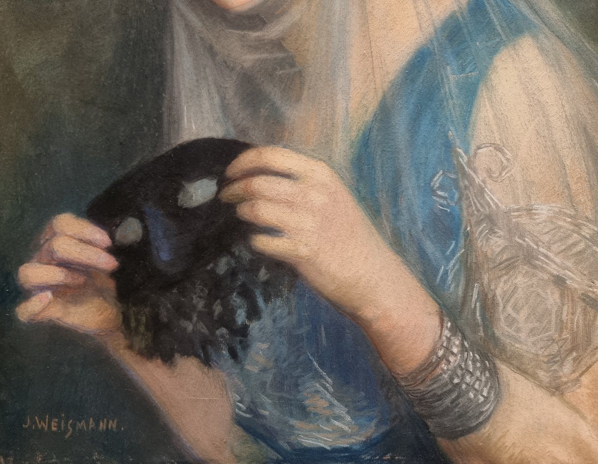 Pastel sur papier marouflé sur toile – Portrait de femme - Jacques Wiesmann (1878-1962)-photo-1