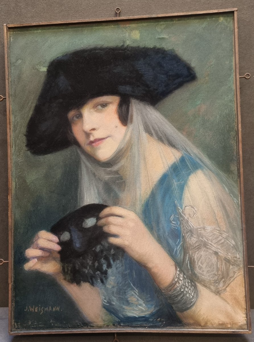 Pastel sur papier marouflé sur toile – Portrait de femme - Jacques Wiesmann (1878-1962)