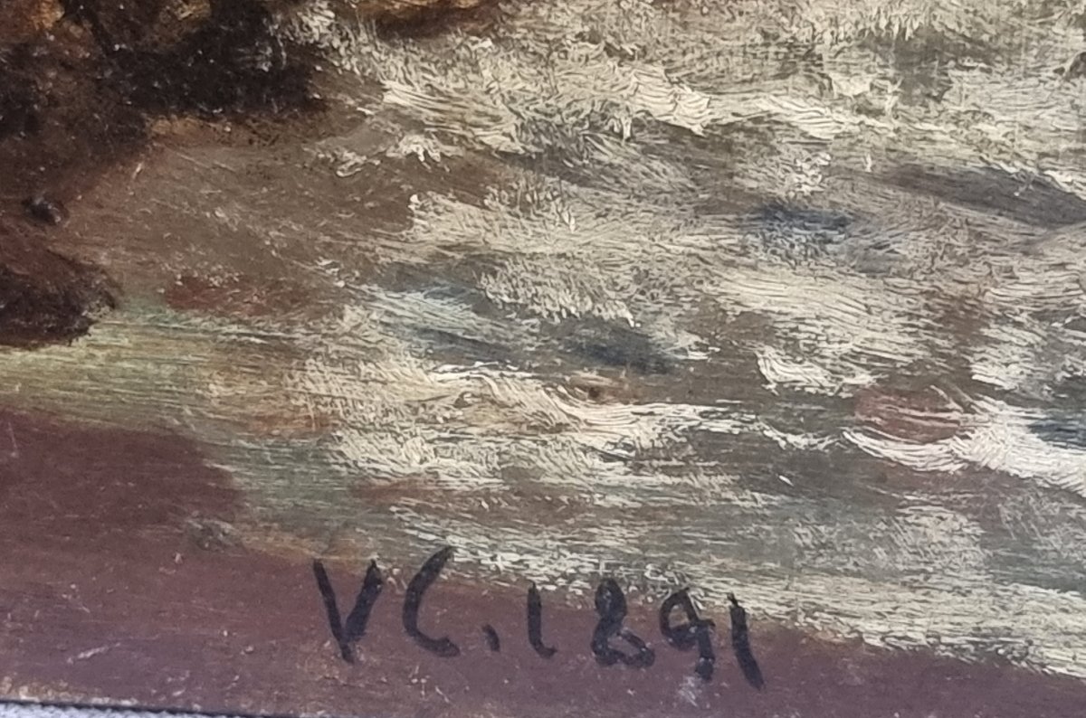 Oil On Cardboard - Marina, Dated 1891 - Vincenzo Cabianca (verona 1827 - Rome 1902)-photo-2