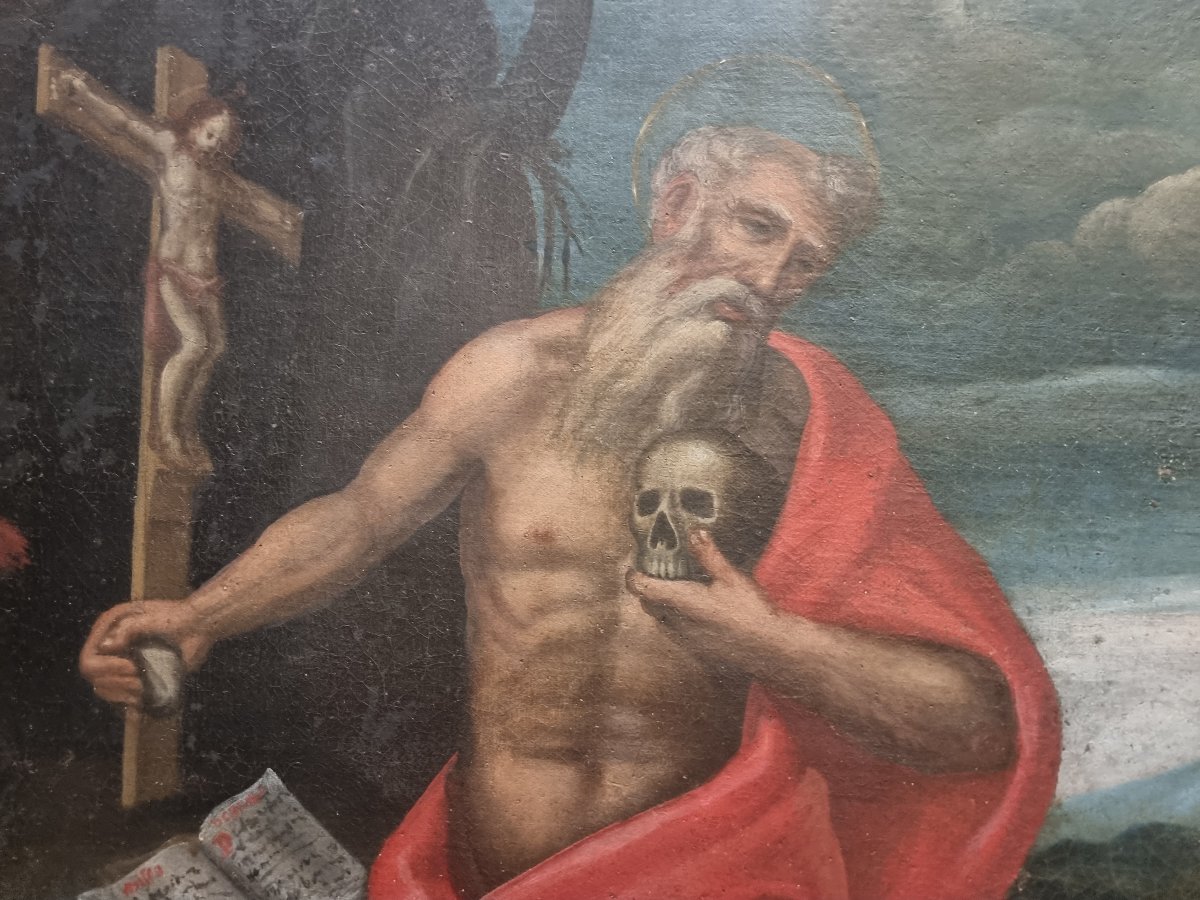 Peinture à l'huile sur toile – Saint Jérôme – Italie centrale, XVIIe siècle-photo-2