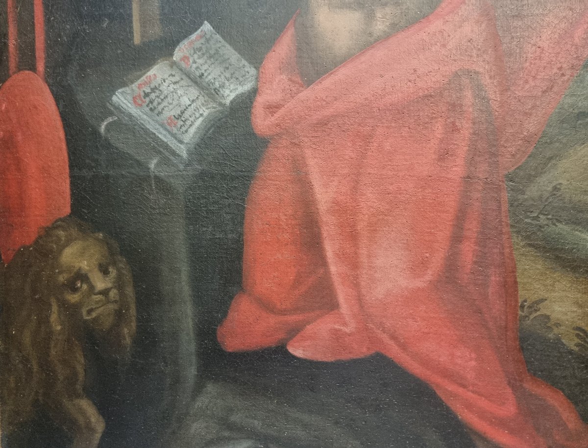 Peinture à l'huile sur toile – Saint Jérôme – Italie centrale, XVIIe siècle-photo-3