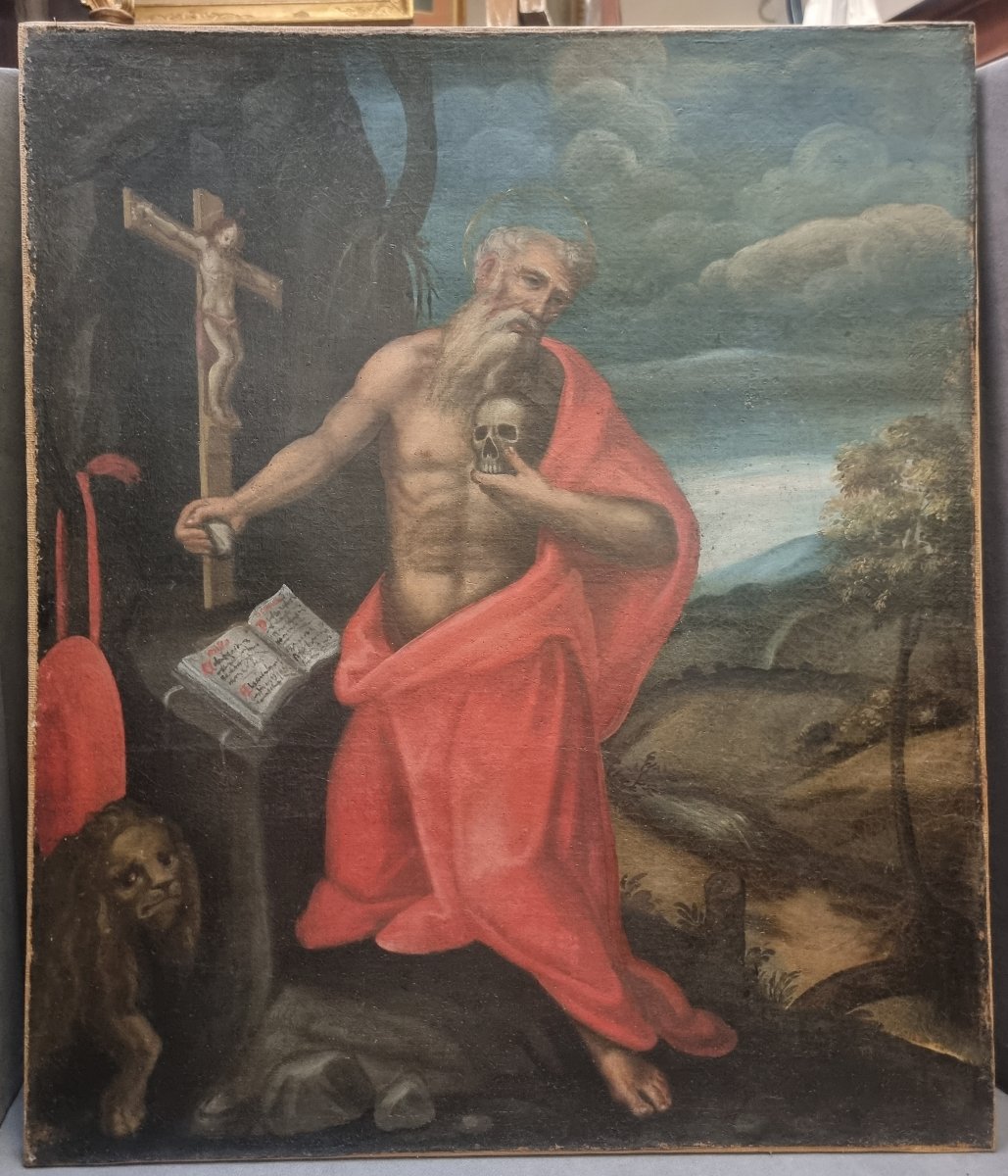 Peinture à l'huile sur toile – Saint Jérôme – Italie centrale, XVIIe siècle