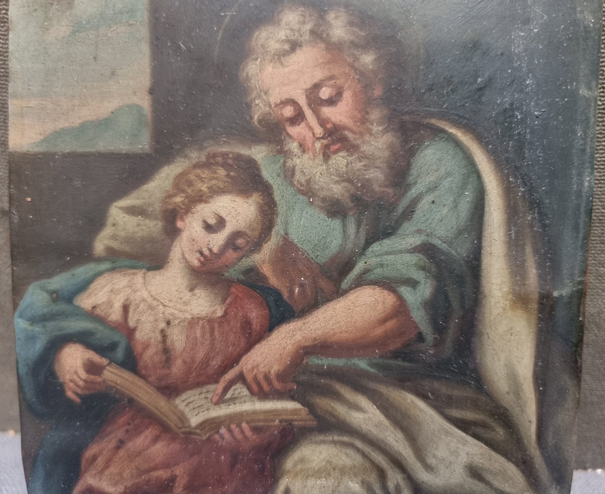 Peinture Huile sur Cuivre - Saint Joseph et l'Enfant Jésus – Italie - Début du XVIIIe siècle-photo-4