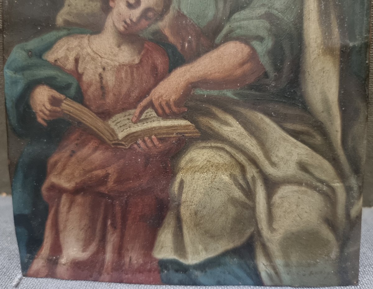 Peinture Huile sur Cuivre - Saint Joseph et l'Enfant Jésus – Italie - Début du XVIIIe siècle-photo-1