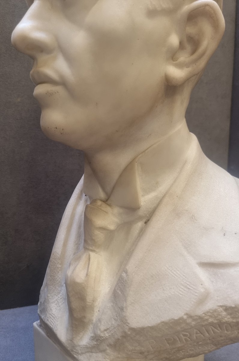 Statuary Marble Bust Of A Man - Signed By Pietro Piraino (1878–1950)-photo-3