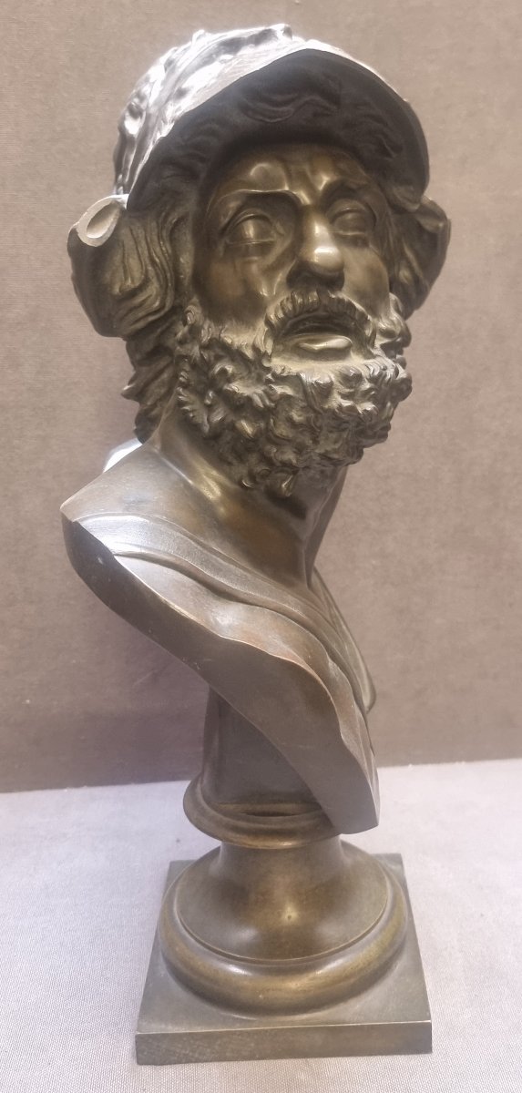 Bronze Bust - King Menelaus - France, 19th Century  - Height 46 Cm-photo-2