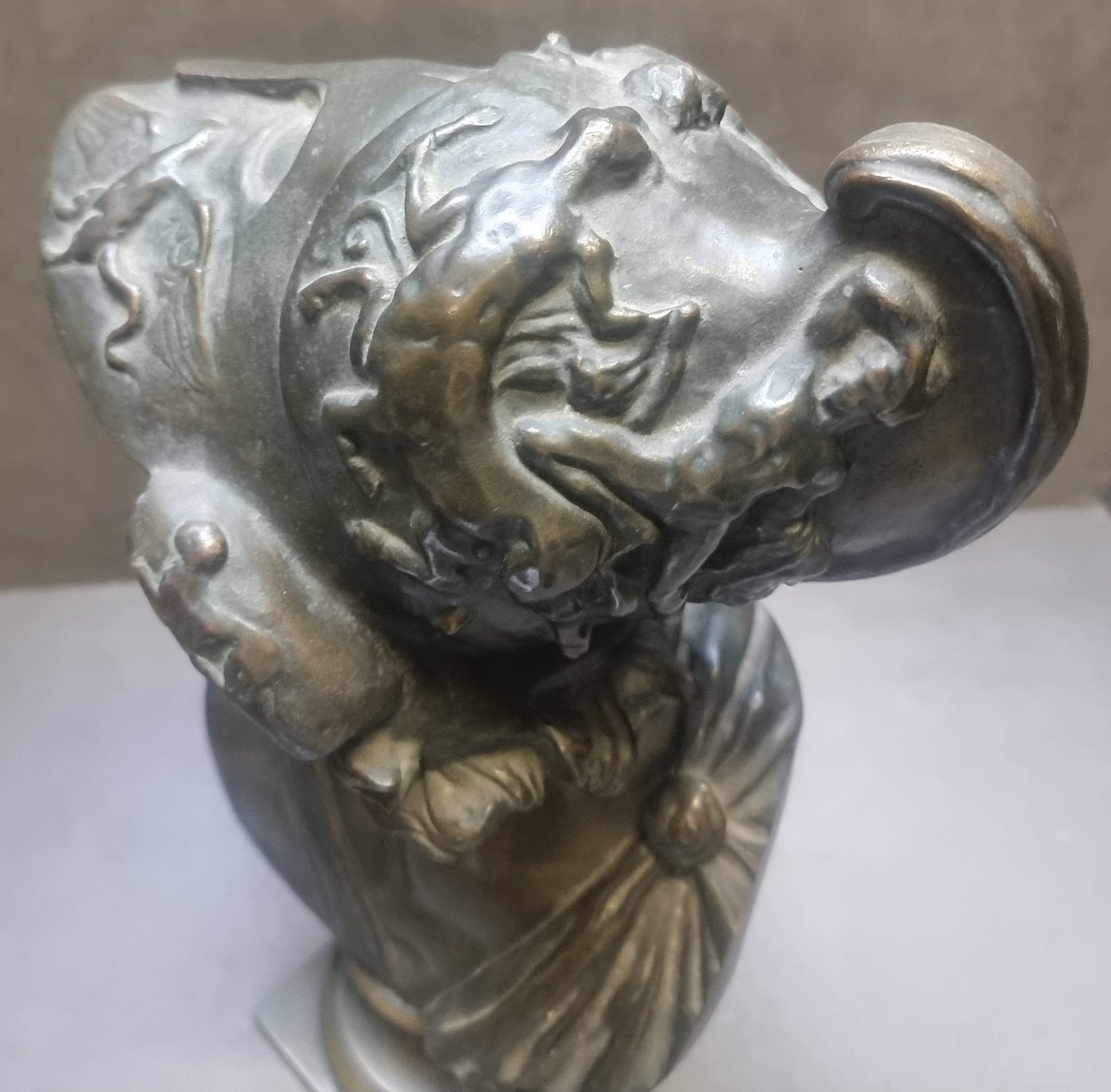 Bronze Bust - King Menelaus - France, 19th Century  - Height 46 Cm-photo-3