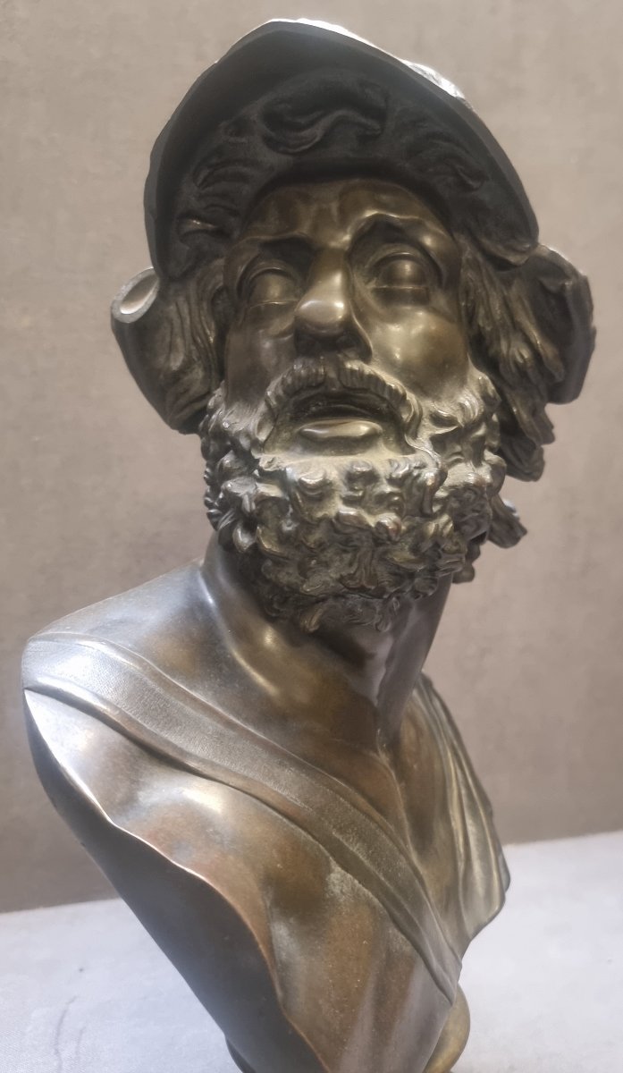 Bronze Bust - King Menelaus - France, 19th Century  - Height 46 Cm-photo-4
