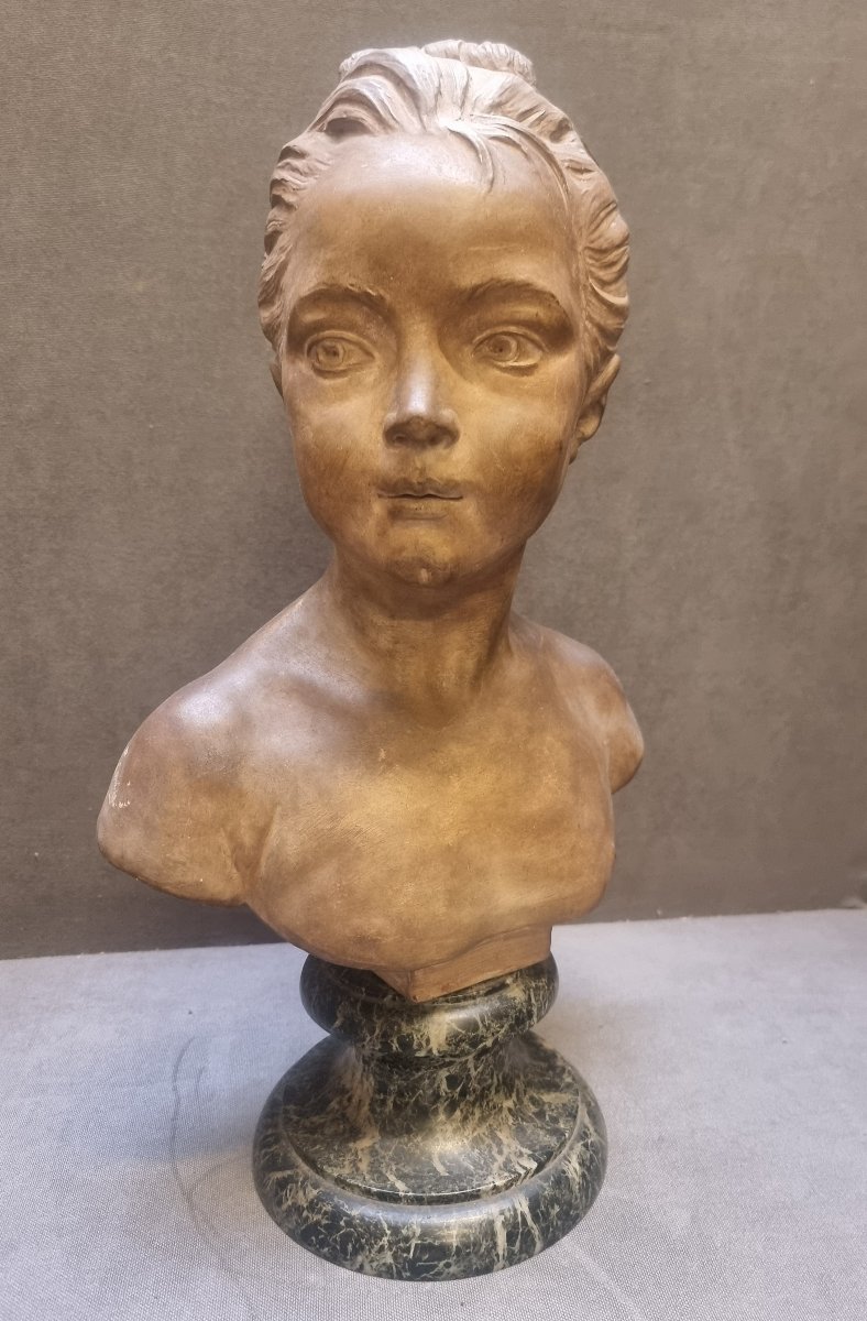 Buste en terre cuite sur socle en marbre – Louise Brongniart enfant (1772-1845) XIXe siècle-photo-2
