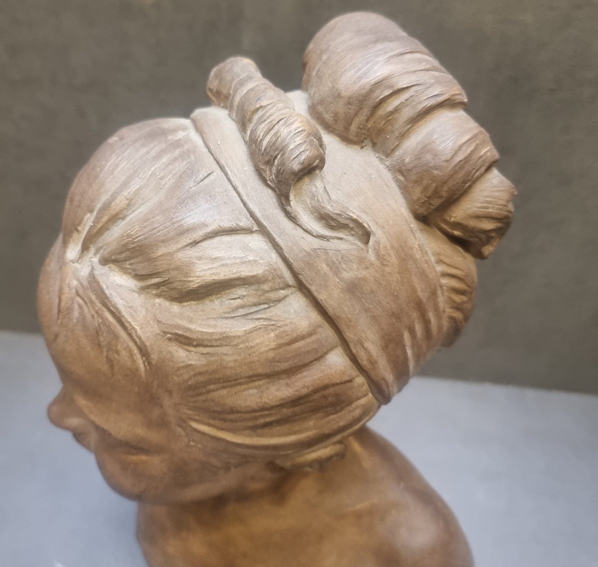 Buste en terre cuite sur socle en marbre – Louise Brongniart enfant (1772-1845) XIXe siècle-photo-3