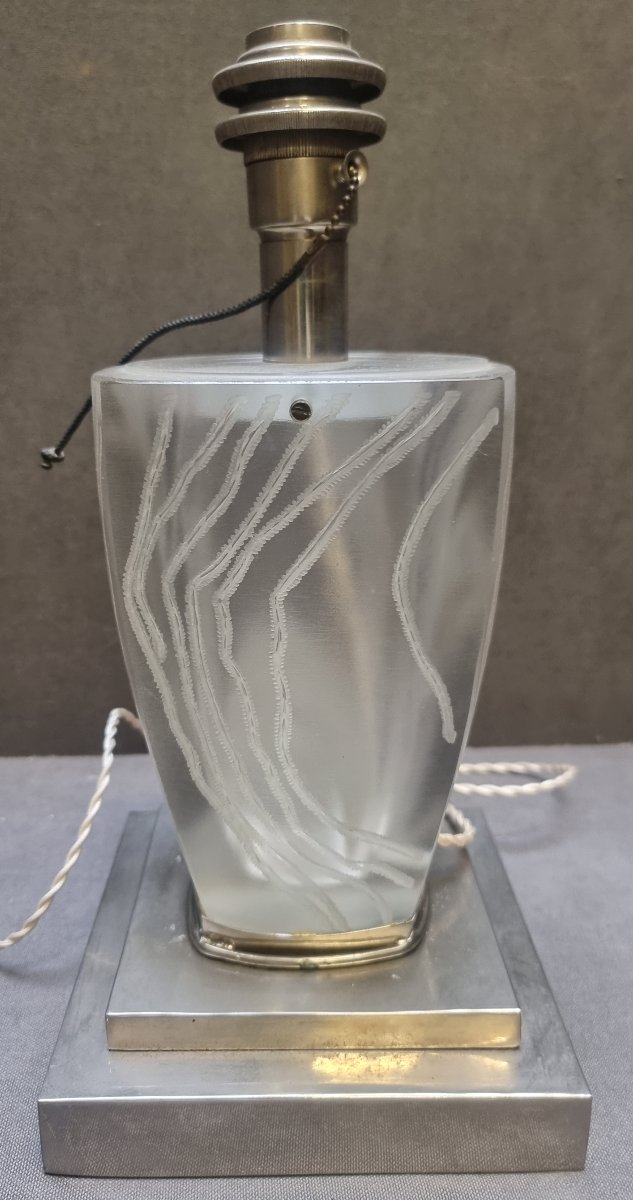 Glass Clay And Chrome-plated Steel Table Lamp - French-made, 1960s-photo-4