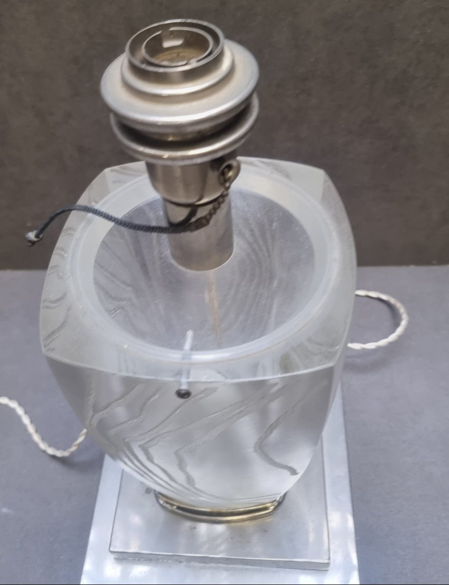 Glass Clay And Chrome-plated Steel Table Lamp - French-made, 1960s-photo-1