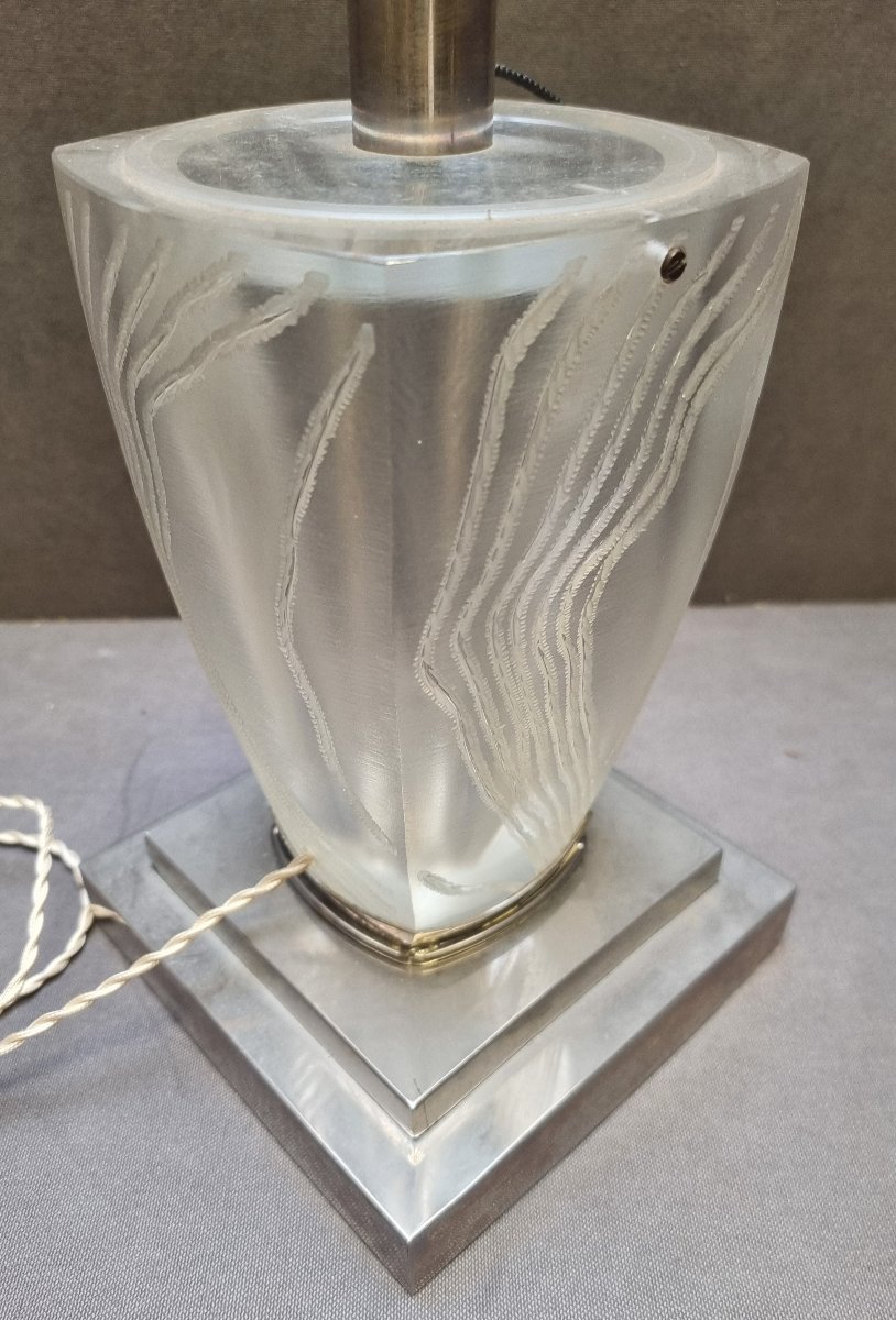 Glass Clay And Chrome-plated Steel Table Lamp - French-made, 1960s-photo-3
